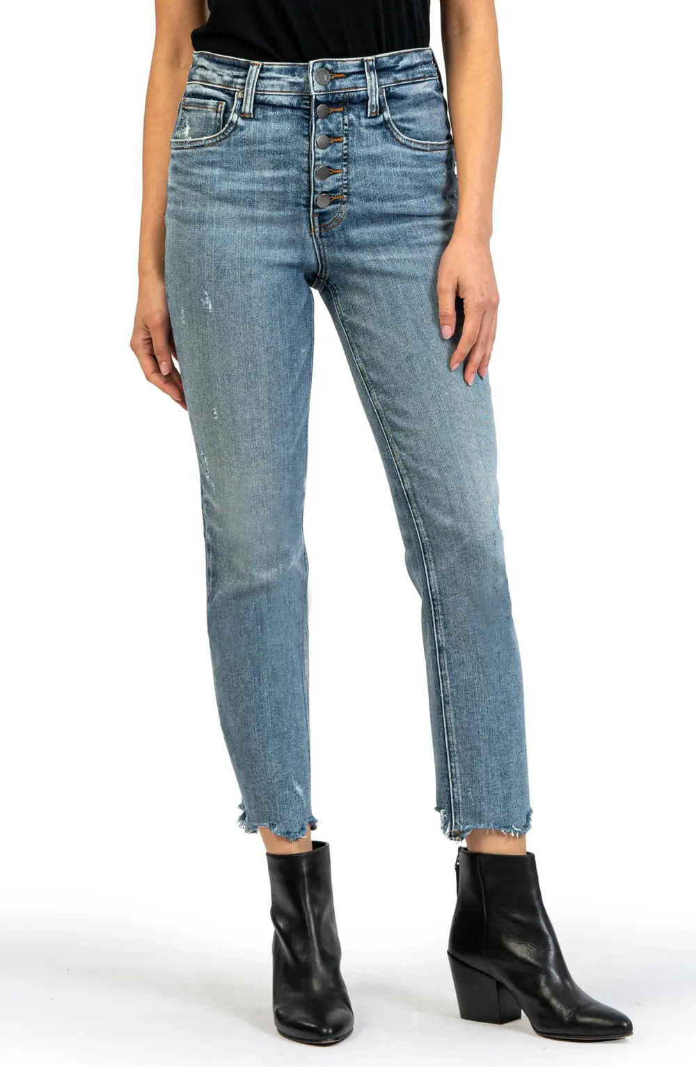 KUT from the Kloth Rachael Fab Ab Exposed Button Raw Hem Mom Jeans, Size 2 in Intelligent at Nordstr | Nordstrom Canada