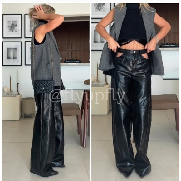 Zara *Faux Leather Cut out cargo Wide Pants | Poshmark