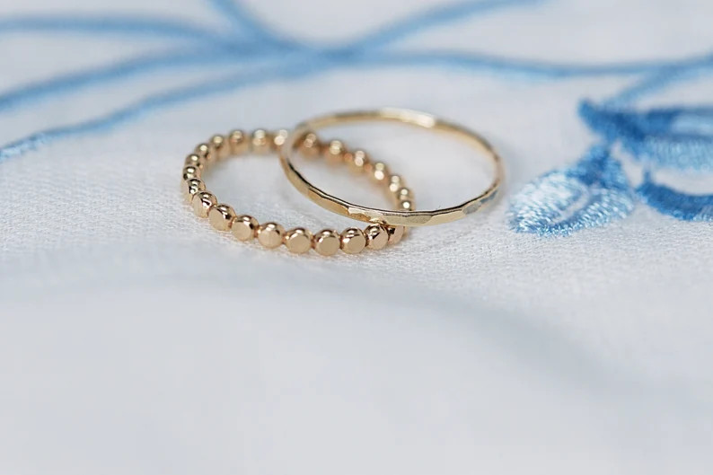 14K Gold Filled Ring Set for 2 Flattened Bead Ring- Bead Stacking Ring Silver Rose Gold - Minimal... | Etsy (US)