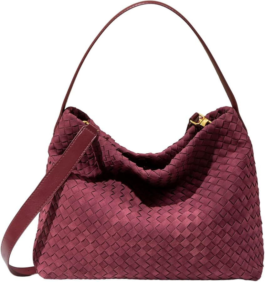 Faux Suede Woven Tote Bag for Women, Large Hobo Shoulder Purse | Amazon (US)