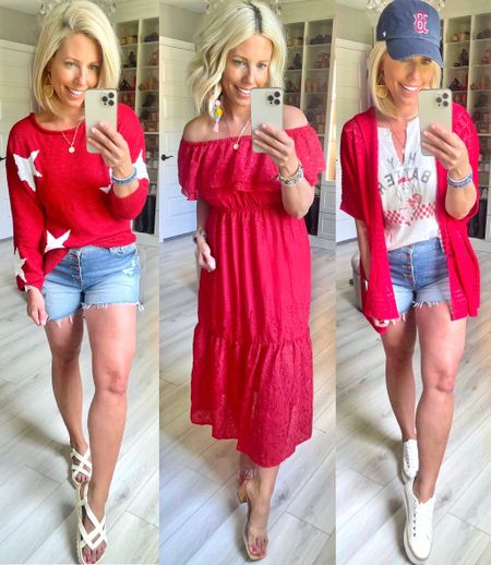 Memorial Day calls for some good ‘ole red, white, and blue! Remembering and honoring those who have sacrificed everything for us all! 
⬇️⬇️⬇️
Sweater medium, shorts size 6, dress XS, cardigan small, tank small. 

#LTKstyletip #LTKSeasonal #LTKunder50