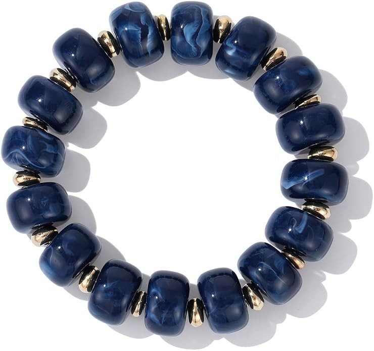 Bead Bracelet for Women Vibrant Color Resin Beads Bracelets Elastic Stretch Chunky Bracelet Boho ... | Amazon (US)