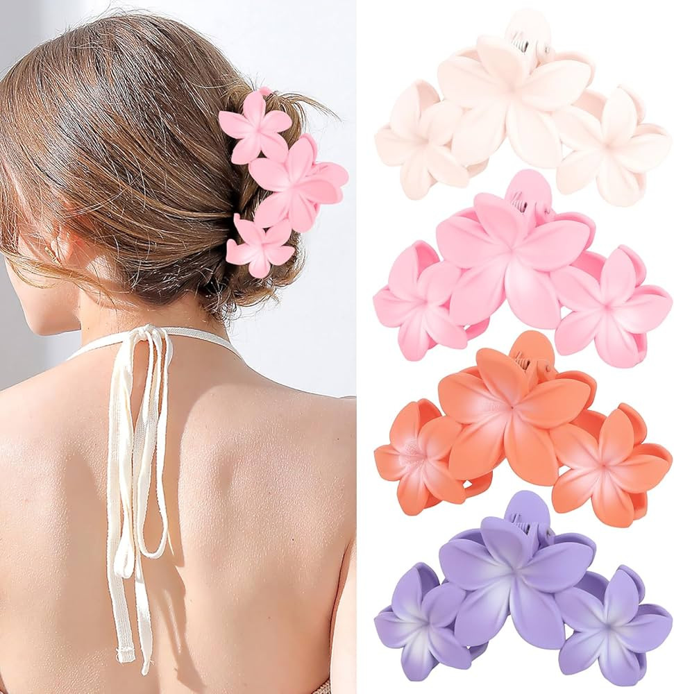 ANBALA 4PCS Flower Claw Hair Clips, Large Plumeria Hair Accessories for Women and Girls - Colorfu... | Amazon (US)