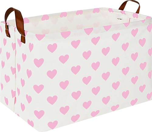 HKEC Rectangle Pink Heart Gift Basket,Girl Storage Basket,Pink Easter Basket,Kids Toys Bin for Playroom Bedroom,Room Decor,Books Shelf Baskets（Pink Heart | Amazon (US)