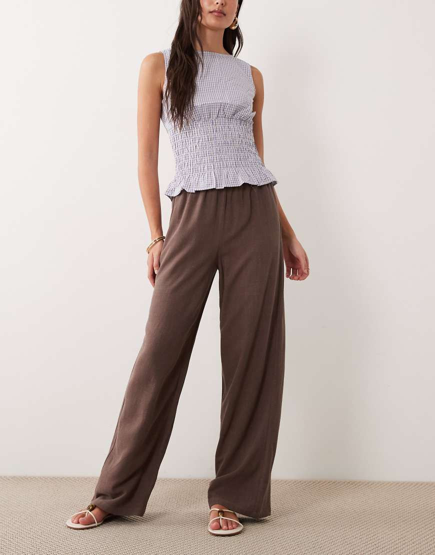 The Frolic exclusive linen blend drawstring waist wide leg pants in chocolate-Brown | ASOS (Global)