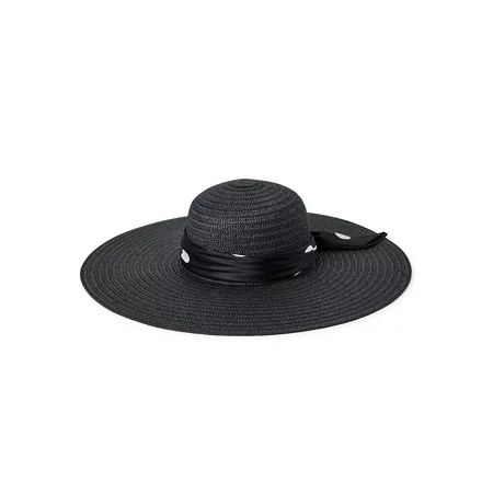 Scoop Women’s Straw Sun Hat with Scarf Trim Adult Female Black Sunhat | Walmart (US)