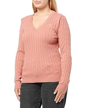GANT Women's Stretch Cotton Cable V-Neck Pullover Sweater (Pack of 1) | Amazon (UK)
