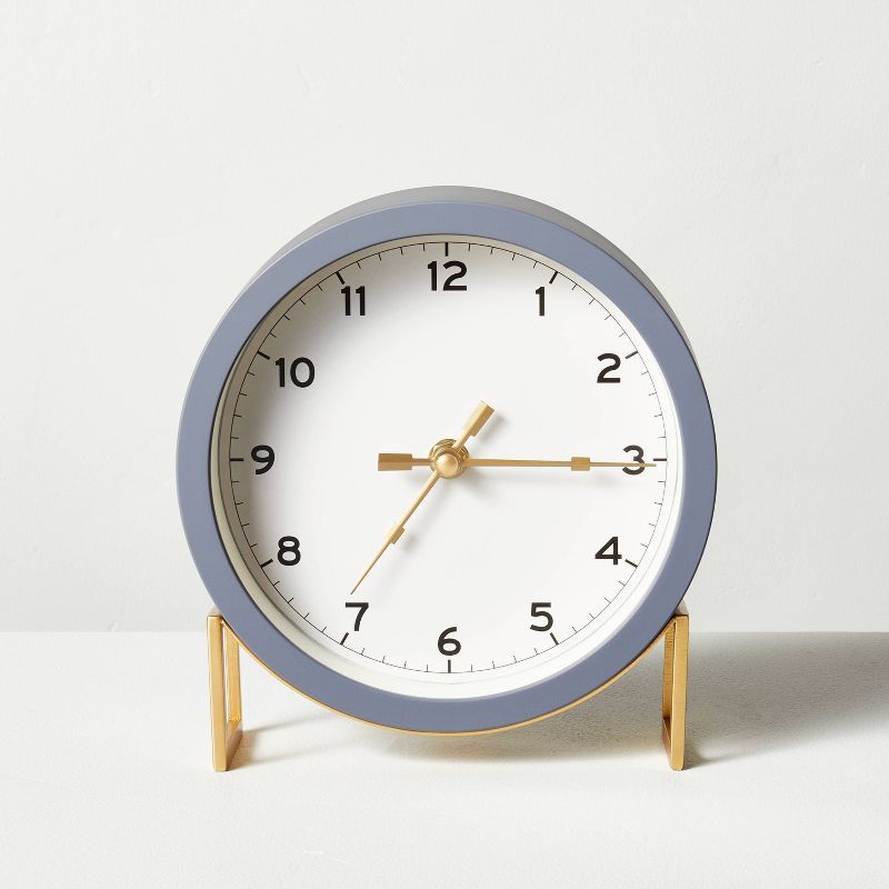 Round Decorative Tabletop Clock - Gray/Brass - Hearth &#38; Hand&#8482; with Magnolia | Target