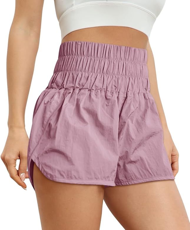 Trendy Queen Womens High Waisted Athletic Shorts Elastic Casual Summer Running Shorts Quick Dry Gym  | Amazon (US)
