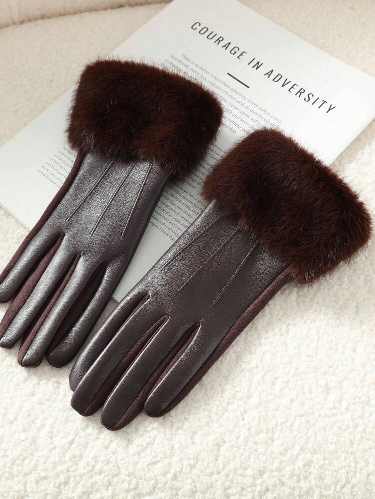1 Pair Women's New Autumn/Winter Solid Color Elegant Casual Street Polyester Full Finger Gloves | SHEIN