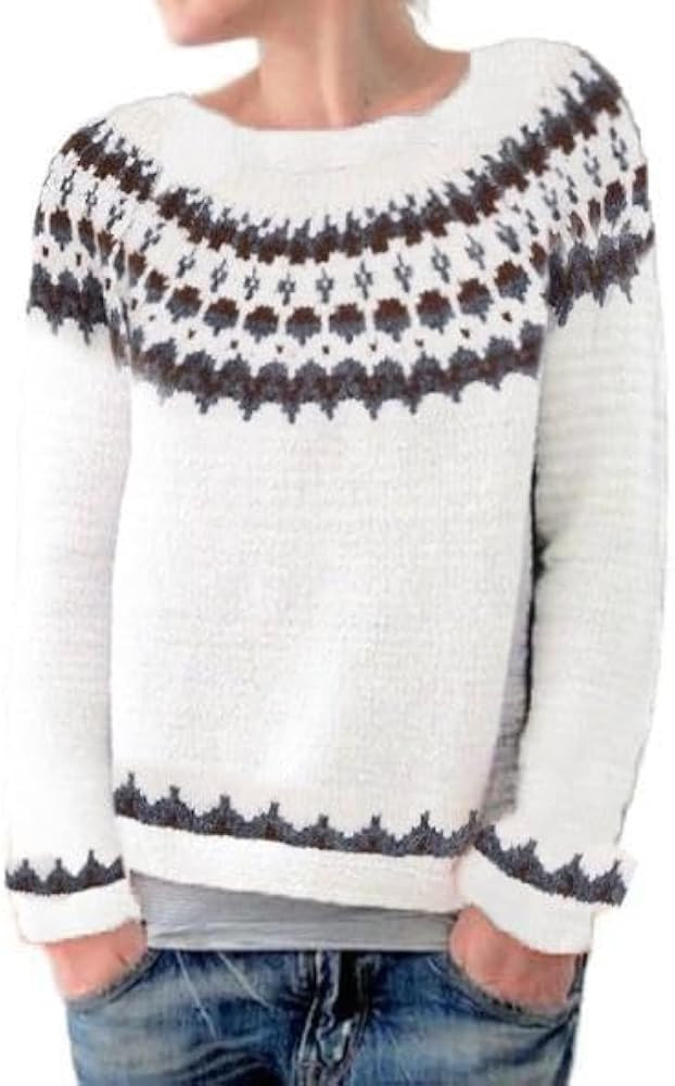 Womens Pullover Argyle Vintage Sweaters Winter Fall Casual Loose Long Sleeve Knitted Sweater Tops | Amazon (US)