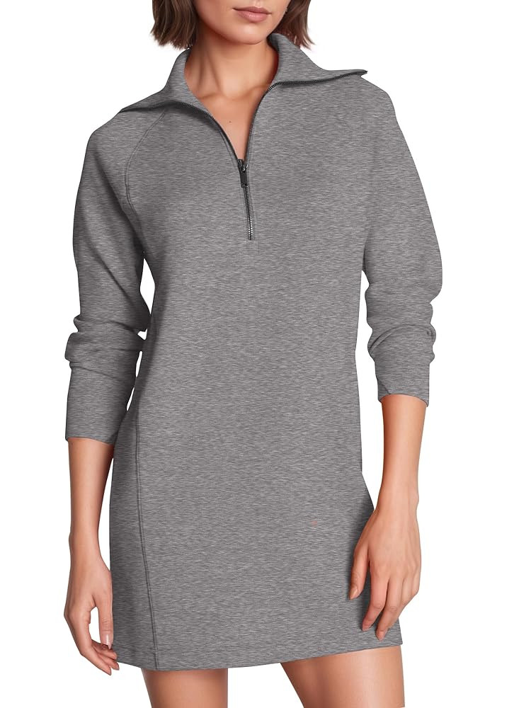 Womens Long Sleeve Sweatshirt Dress Crewneck Quarter Zip Mini Dresses with Pocket 2025 Fall Winte... | Amazon (US)