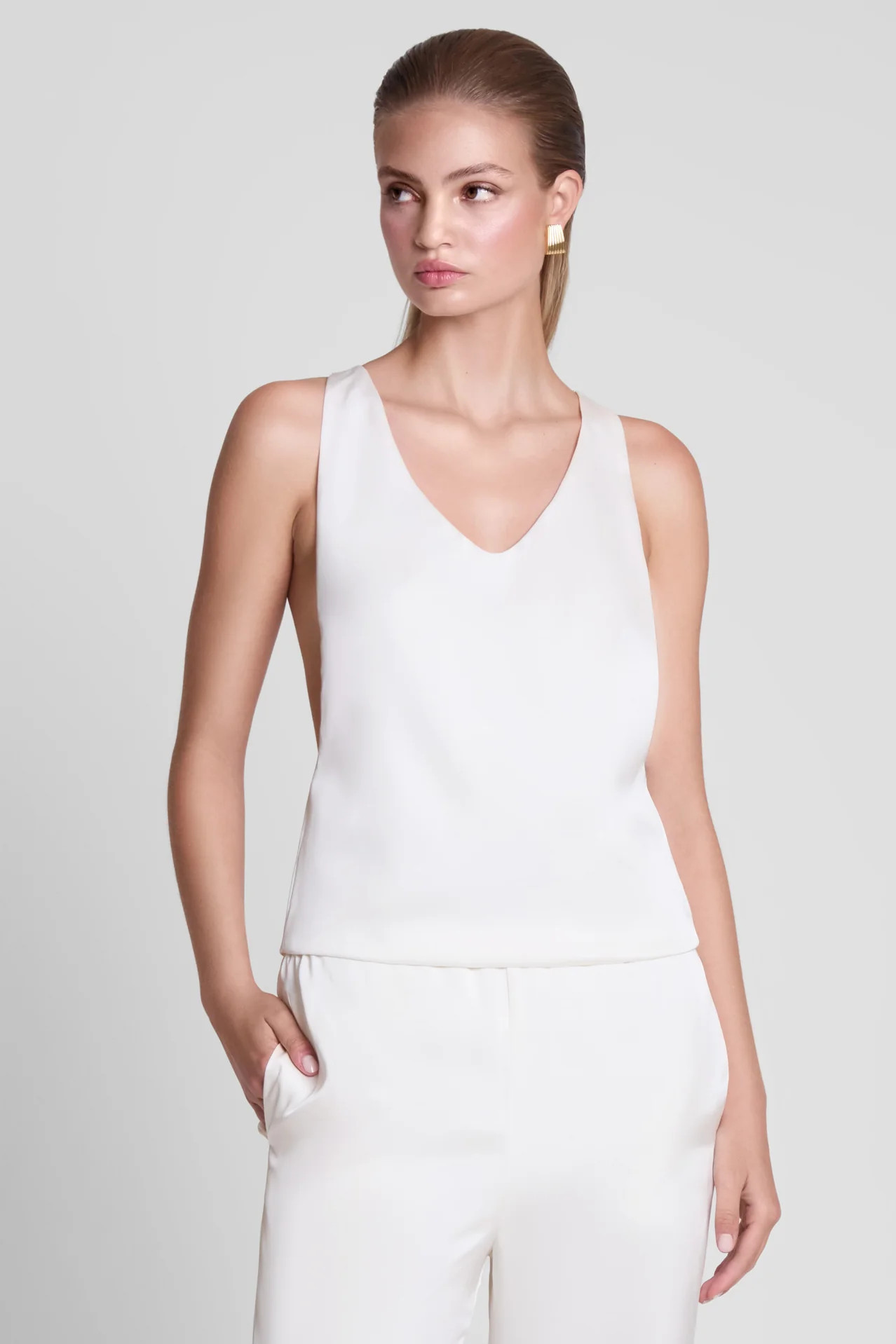 Suri Satin Racerback Top - White | LEAU (US)