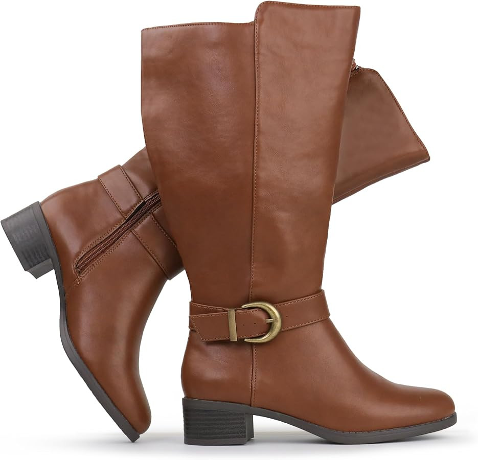 Hawkwell Kniehohe Damen-Stiefel mit extra breitem Waden-Ziehverschluss und seitlichem Reißversch... | Amazon (DE)