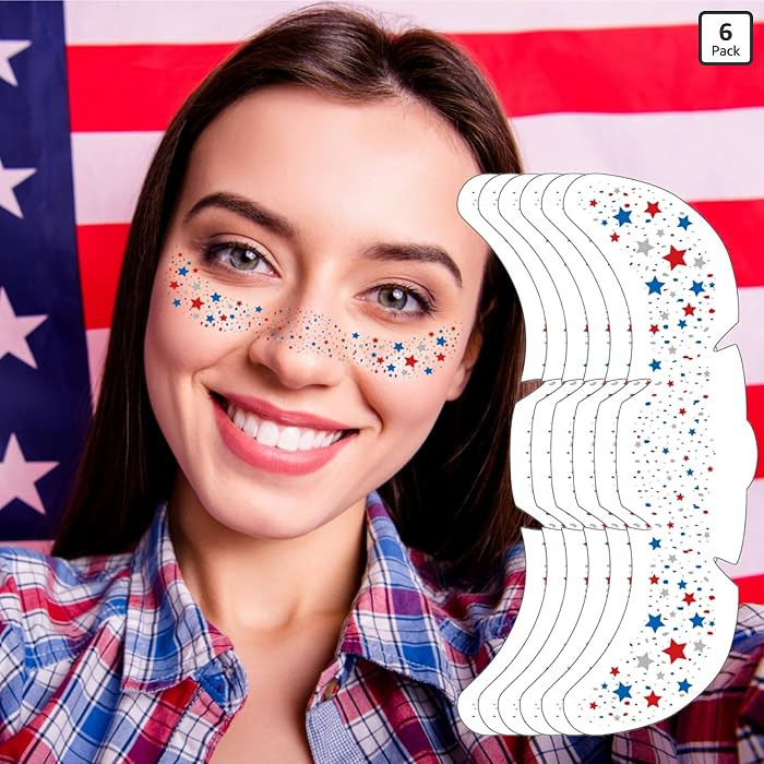 Glitter Freckles 4th of July, 6-Pack Face Tattoo Sparkle Star Freckles Makeup Patches for Face Ra... | Amazon (US)