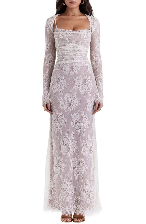 HOUSE OF CB Artemis Long Sleeve Lace Maxi Dress in Vintage Cream at Nordstrom, Size X-Large D | Nordstrom