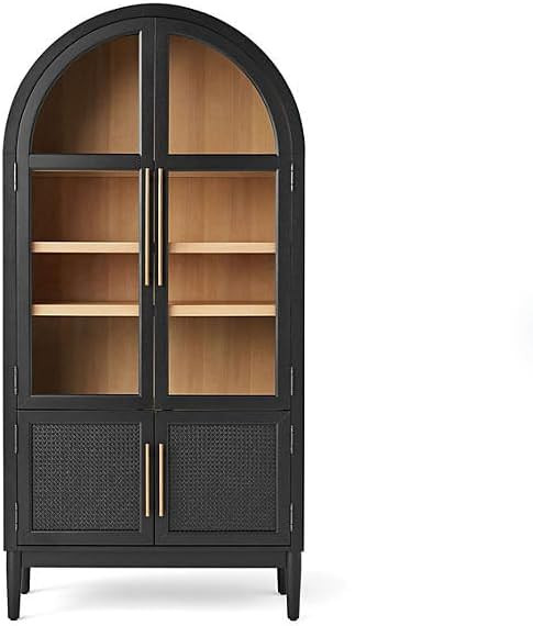 Durable Wood Arched Cabinet with Rattan Doors and Tempered Glass Doors (Black) | Amazon (US)