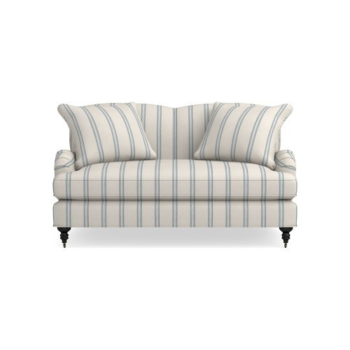 Bedford 61in Sofa Bench Seat, Down, Performance Double Stripe, Mist, Ebony Leg | Williams-Sonoma