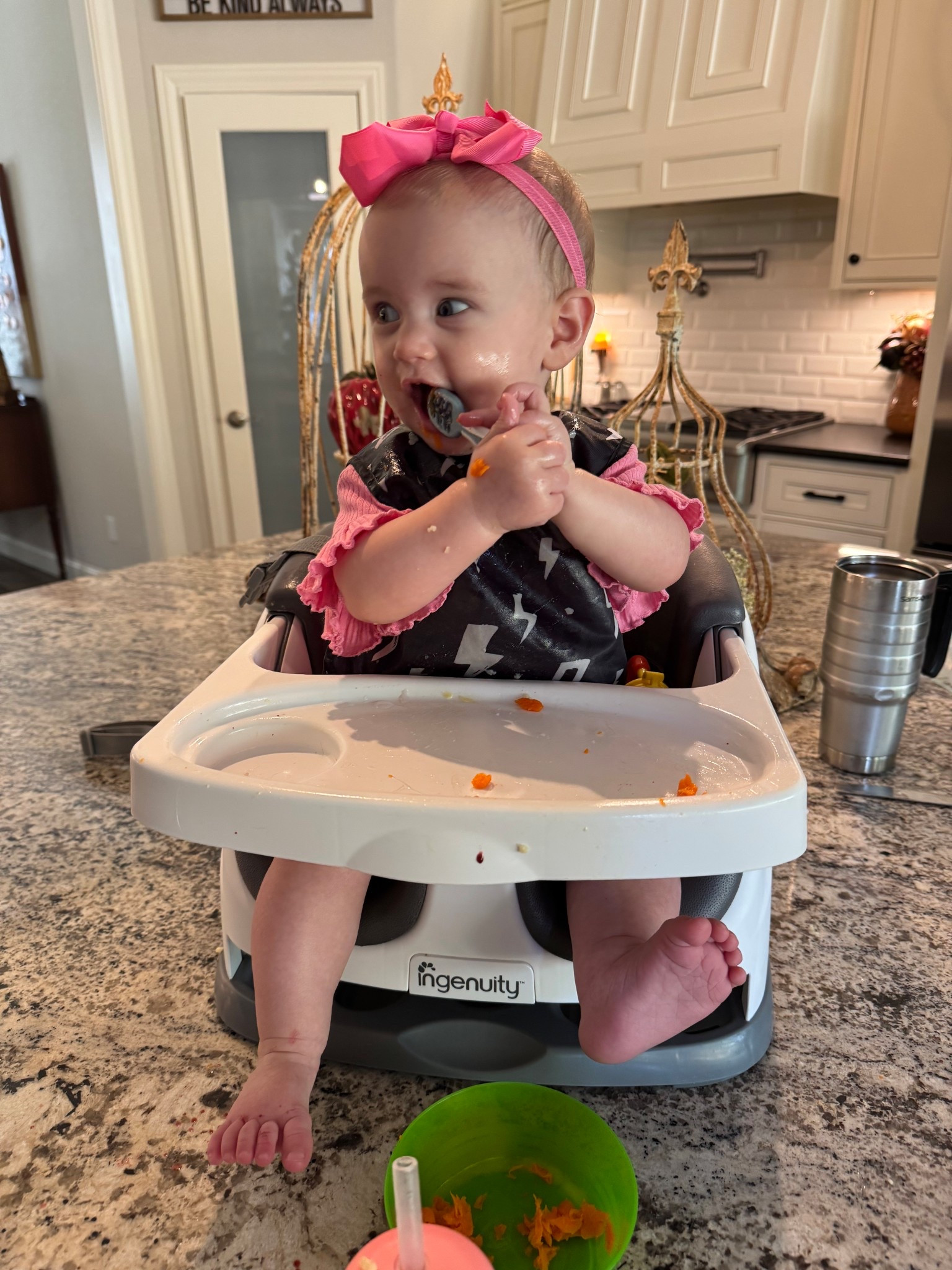 We love this baby chair for on the go meals!