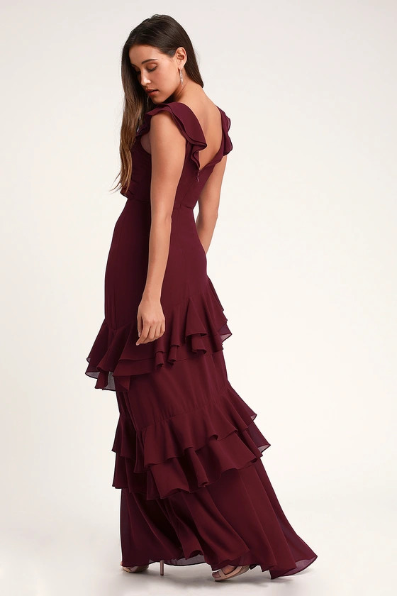 Majesty Burgundy Ruffled Maxi Dress | Lulus (US)