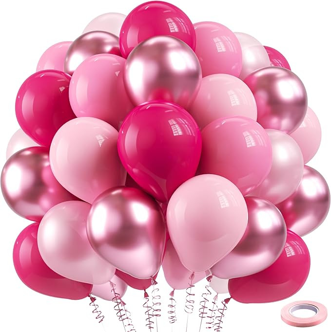 Bezente Pink Balloons Set,60pcs 12 inch Metallic Pink Pearl Pink Hot Pink Pastel Pink Latex Ballo... | Amazon (US)