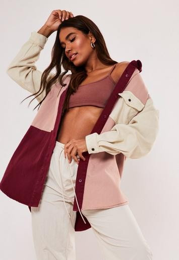 Blush Super Oversized Colorblock Denim Shirt | Missguided (US & CA)