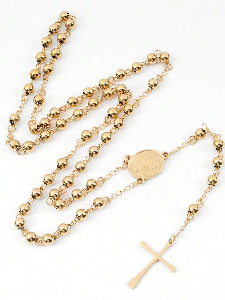 Religion Christian Stainless Steel Necklace For Women Virgin Mary Jesus Cross Pendant Long Beads ... | SHEIN
