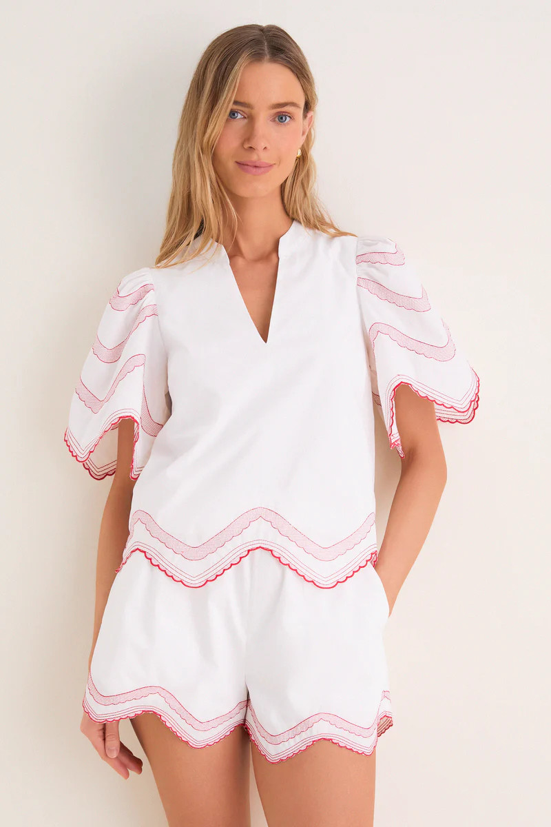 White with Red Embroidery Weston Top | Tuckernuck (US)