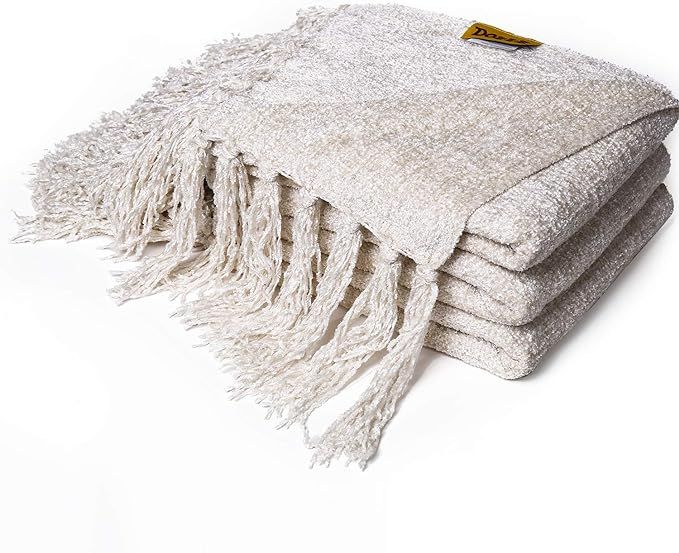 DOZZZ Fluffy Chenille Knitted Throw Blanket with Decorative Fringe for Home Décor Bed Sofa Couch... | Amazon (US)