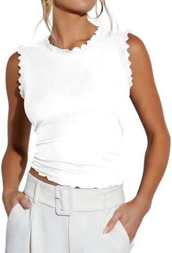 Ezbelle Women's Summer Tank Tops Ribbed Knit Ruffle Shirts Sleeveless Blouse Casual Clothes 2026 | Amazon (US)
