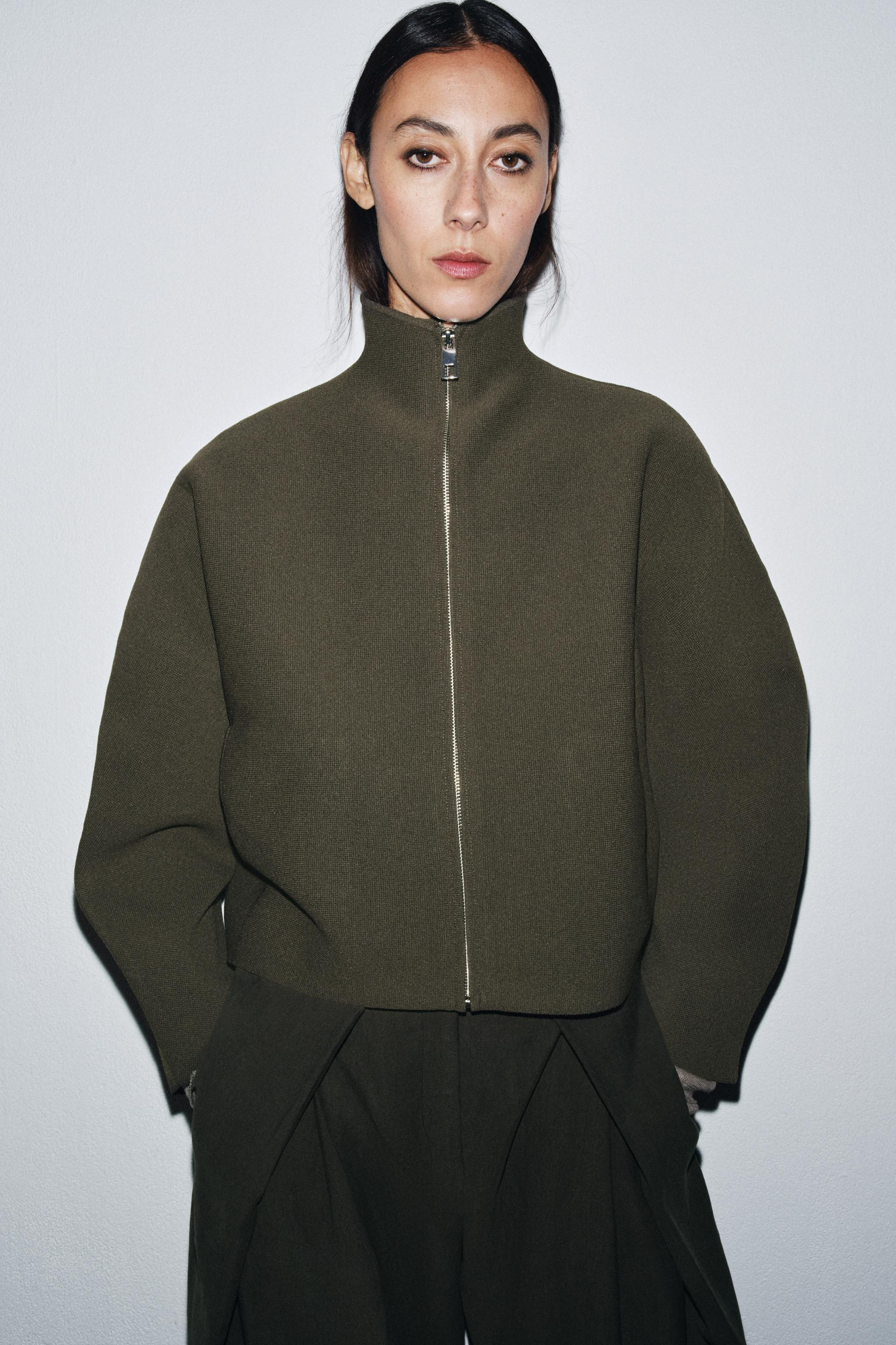 NEWKNIT ZIP-UP JACKET$ 89.90Dark khaki | 0014/116/507Add to cartAddHigh collar jacket with long s... | Zara US