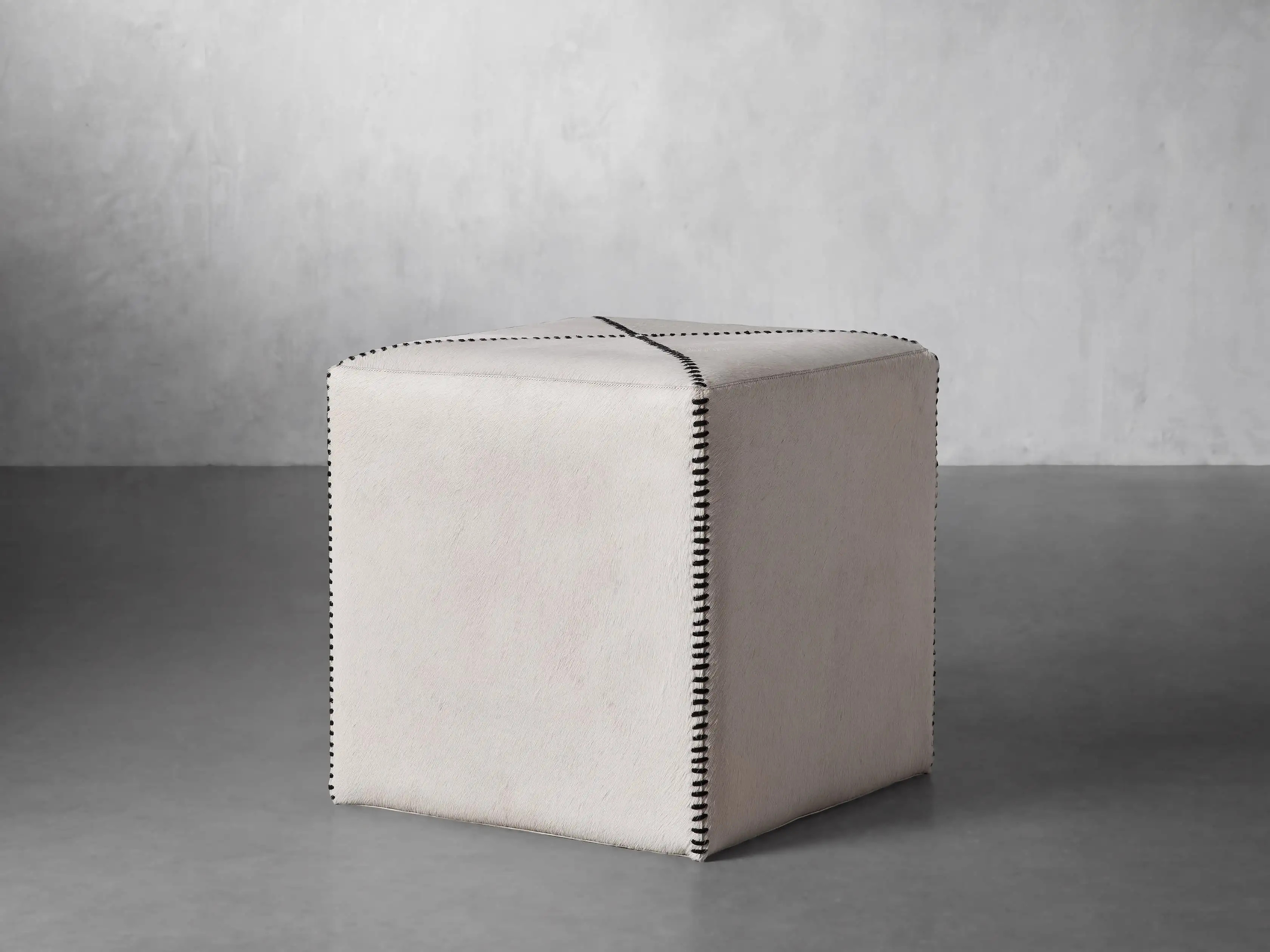 Hide Whipstitch Pouf in Ivory | Arhaus