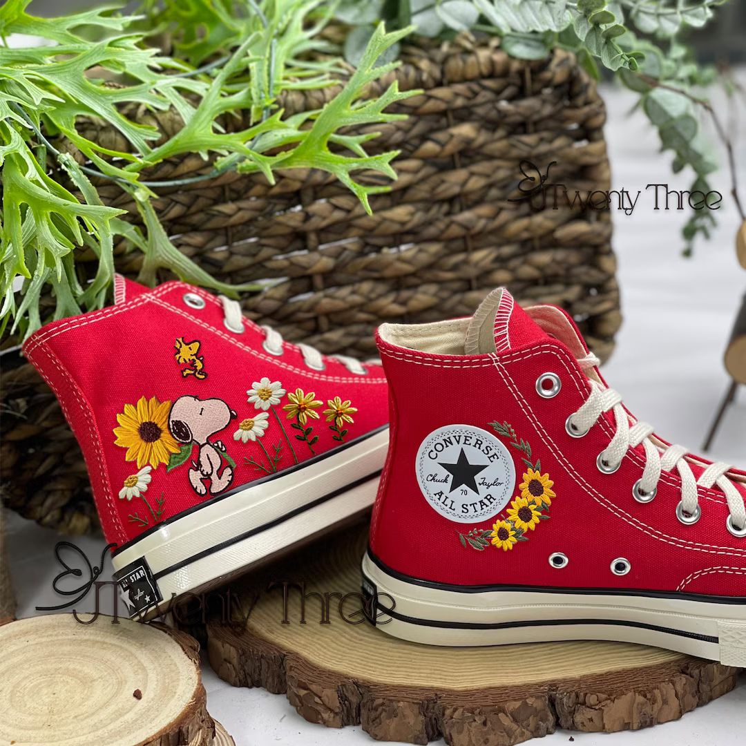 Sunflower Embroidered Converse Converse Flower Embroidered - Etsy | Etsy (US)