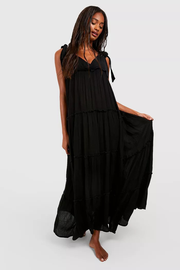 Cheesecloth Tie Shoulder Maxi Beach Dress | Boohoo.com (US & CA)
