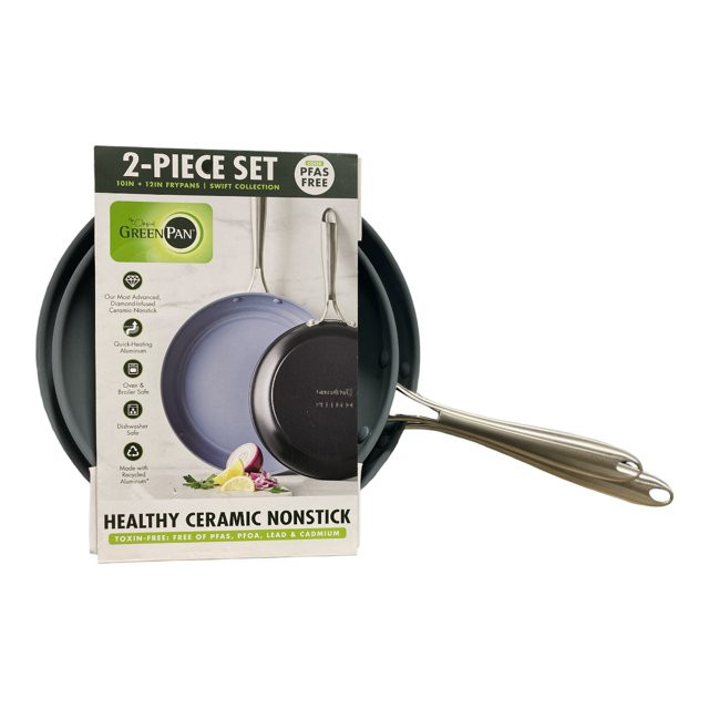 GreenPan Swift Ceramic Nonstick Frypan Pan Skillet Set, 10" & 12", Black | Walmart (US)