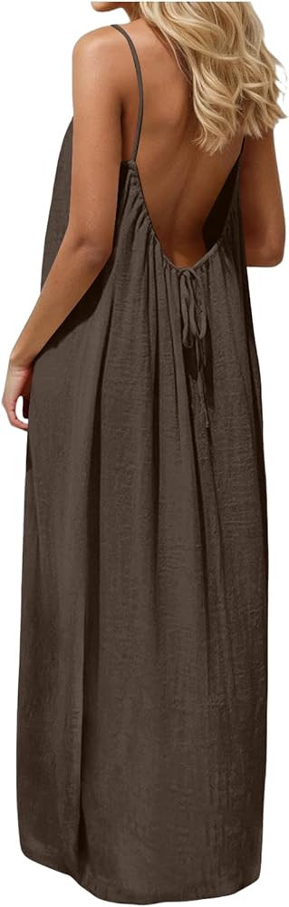 Backless Cami Dresses for Women Cami Lounge Dress Backless Sleeveless House Dress Long Sundress w... | Amazon (US)