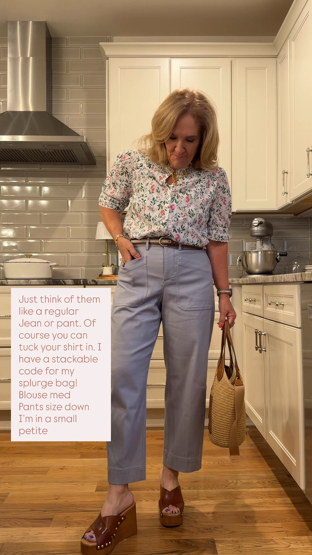 Spanx stretch twill barrel pants. I’m in a small petite. They do run generous 
I’m linking a few other favorite barrel pants and jeans too. 
French terry popover size medium 
Mama sweatshirt medium 
Cotton cashmere sweater medium 
Floral blouse medium 
10% off Eric javits bag code NANETTE
20% off bracelets stack code NANETTE20

Spring outfits 2026 casual work outfits 

#LTKSaleAlert #LTKootd #LTKOver40