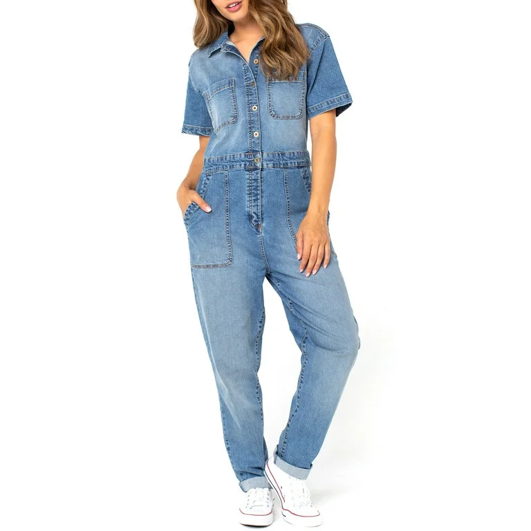 Celebrity Pink Junior's Vintage Stretch Denim Boiler Suit | Walmart (US)