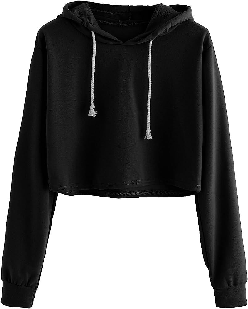 MAKEMECHIC Women's Cropped Hoodie Casual Workout Crop Sweatshirt Tops | Amazon (US)