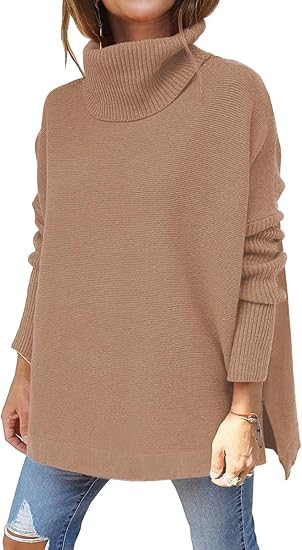 LILLUSORY Women's Turtleneck Oversized Sweaters Long Batwing Sleeve Spilt Hem Tunic Pullover Knit... | Amazon (US)