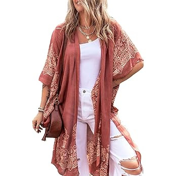 Spicy Sandia Kimonos for Women Floral Beach Cover Up Loose Swimsuit Bathing Suit Coverup Cardigan... | Amazon (US)