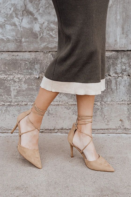 Marie Taupe Suede Lace-Up Heels | Lulus (US)