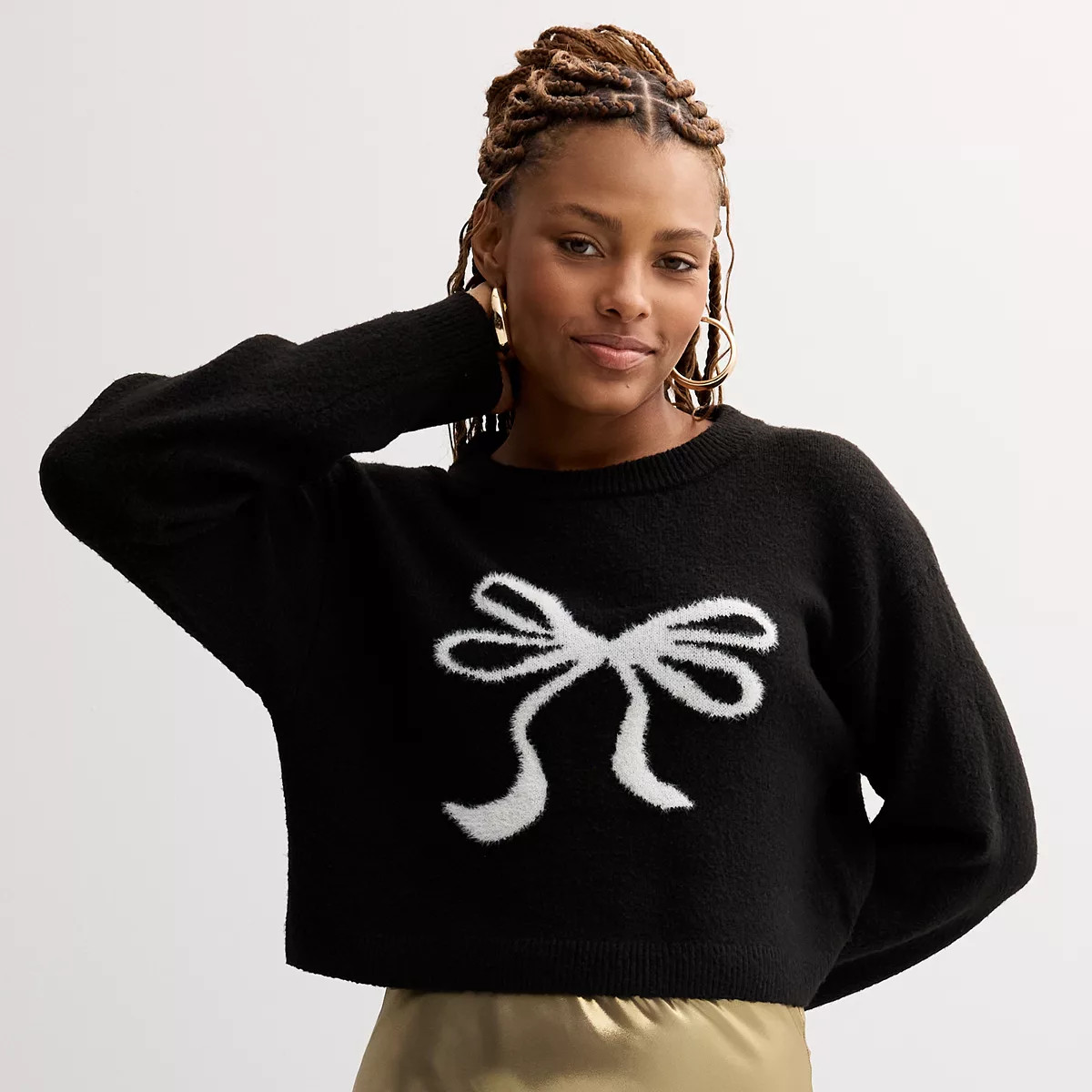 Juniors' SO® Long Sleeve Bow Icon Sweater | Kohl's