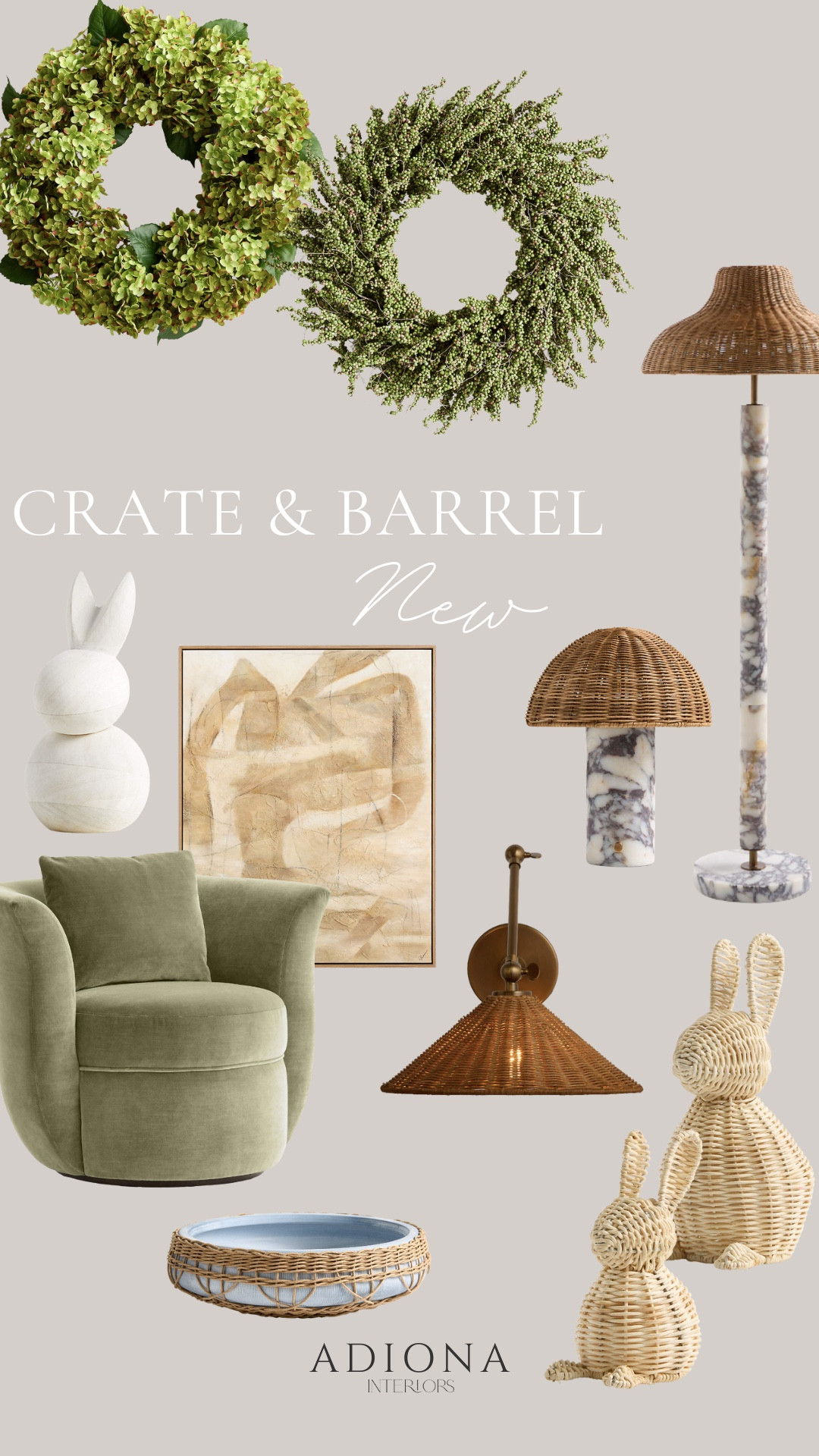 Crate and barrel spring new arrivals 

Home decor, spring decor, Table lamp, floor lamp, crate & barrel, home decor, new arrivals, artwork, bunny decor, Easter decor, sconce, rattan sconce, rattan bunny decor, accent chair, spring wreaths, 

#LTKSeasonal #LTKHome