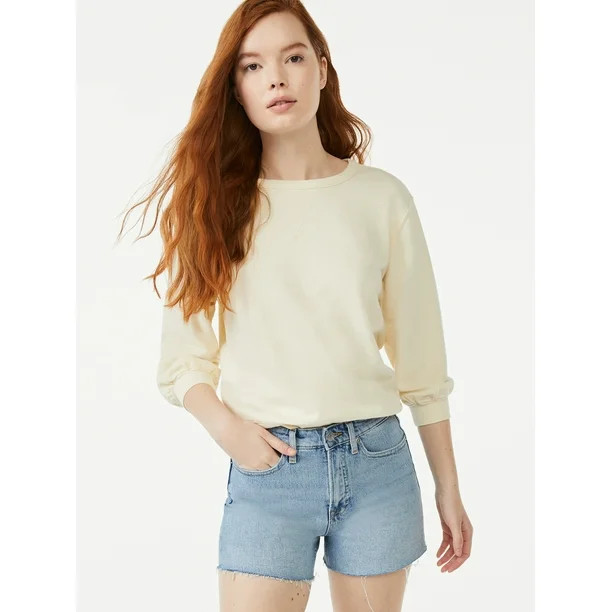 Free Assembly Women's 3/4 Sleeve Crewneck Sweatshirt | Walmart (US)