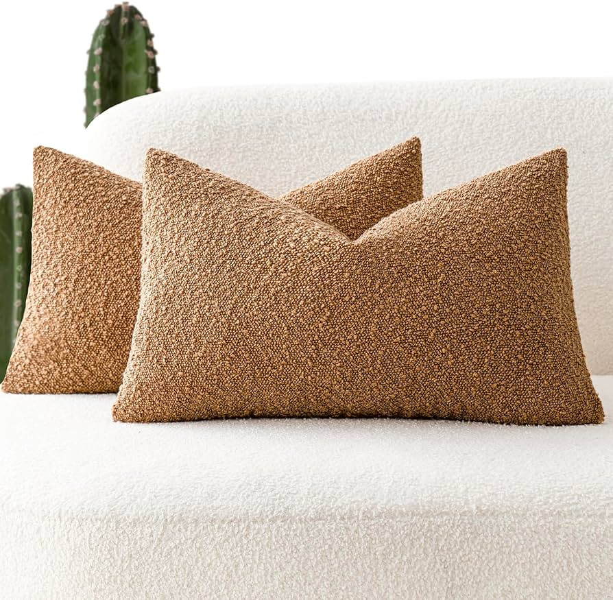 Foindtower Pack of 2 Textured Boucle Throw Pillow Covers Accent Solid Lumbar Pillow Cases Cozy So... | Amazon (US)