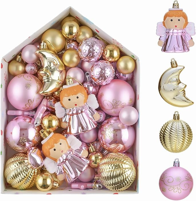 Christmas Ball Ornaments Set for Tree Decorations, 72ct Rose Pink Gold Modern Shatterproof Plasti... | Amazon (US)