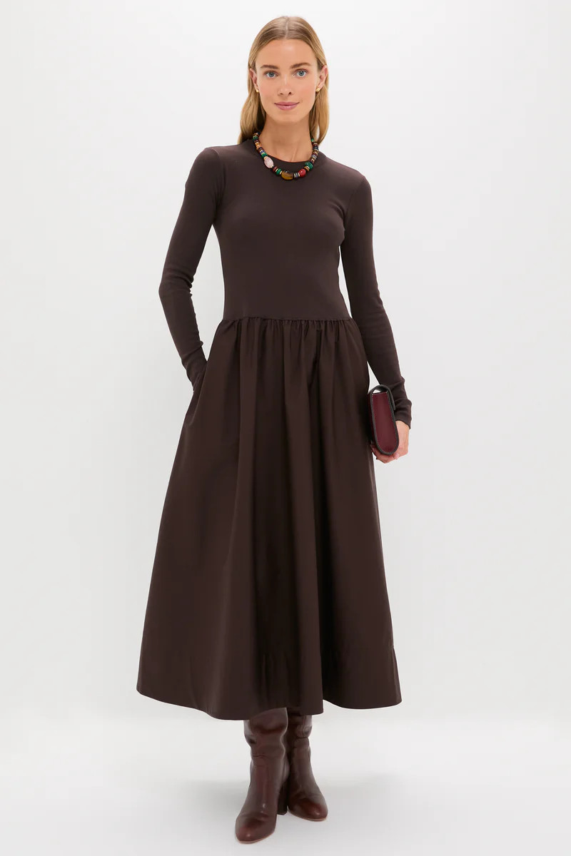 Squire Brown Rib Knit Crew Neck Long Sleeve A-Line Dress | Tuckernuck (US)