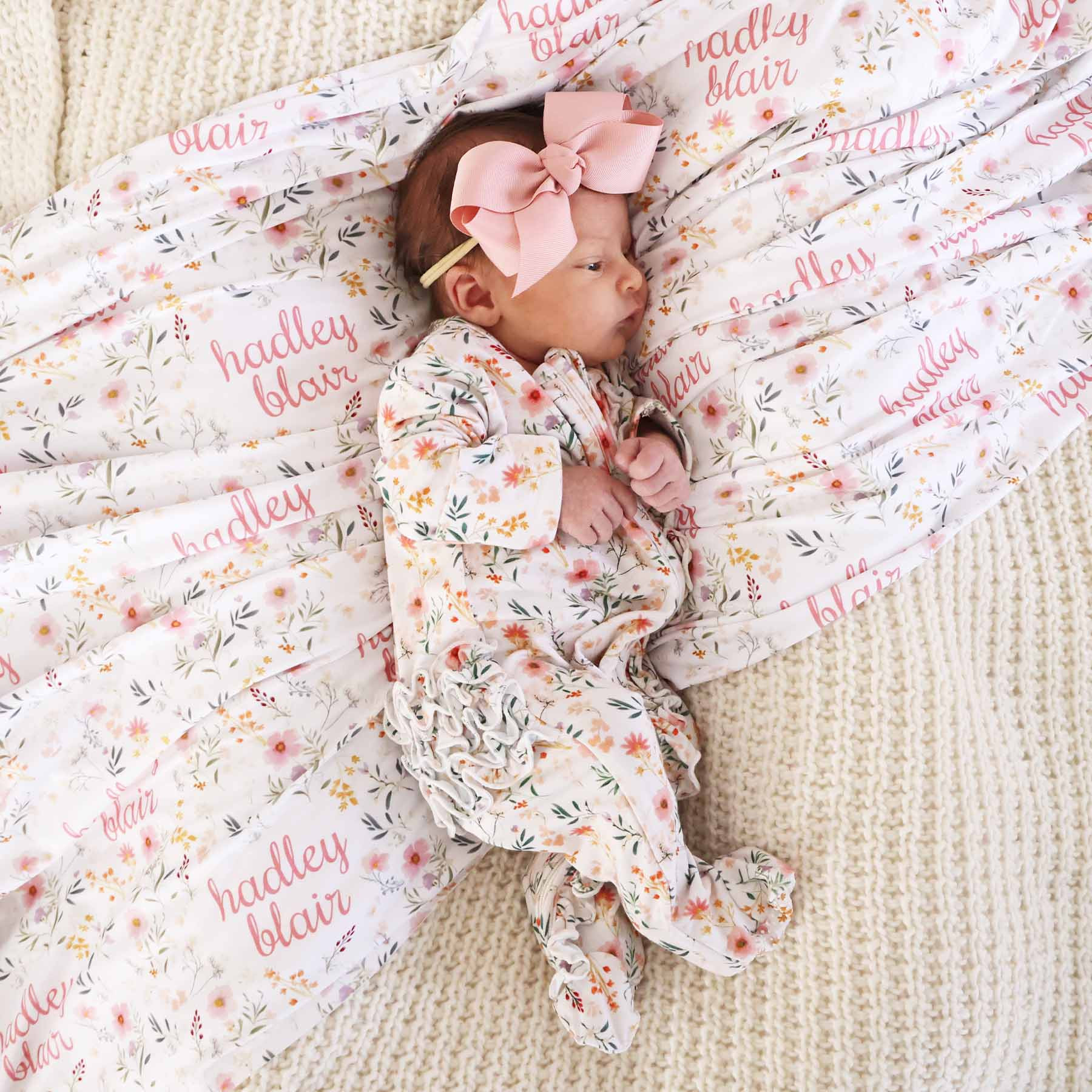 Winnie's Wildflowers Personalized Swaddle Blanket | Caden Lane