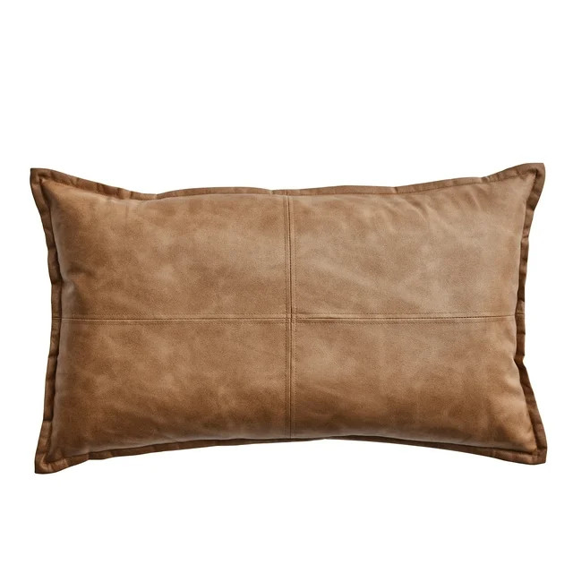 Better Homes & Gardens 14" x 24" Beige Vegan Leather Decorative Pillow | Walmart (US)